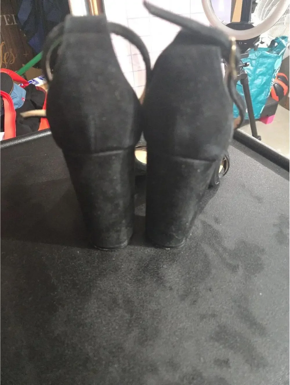 Steve Madden Carrson Black Suede Ankle Strap Block Heel Sandals Size 6 - Picture 3 of 6